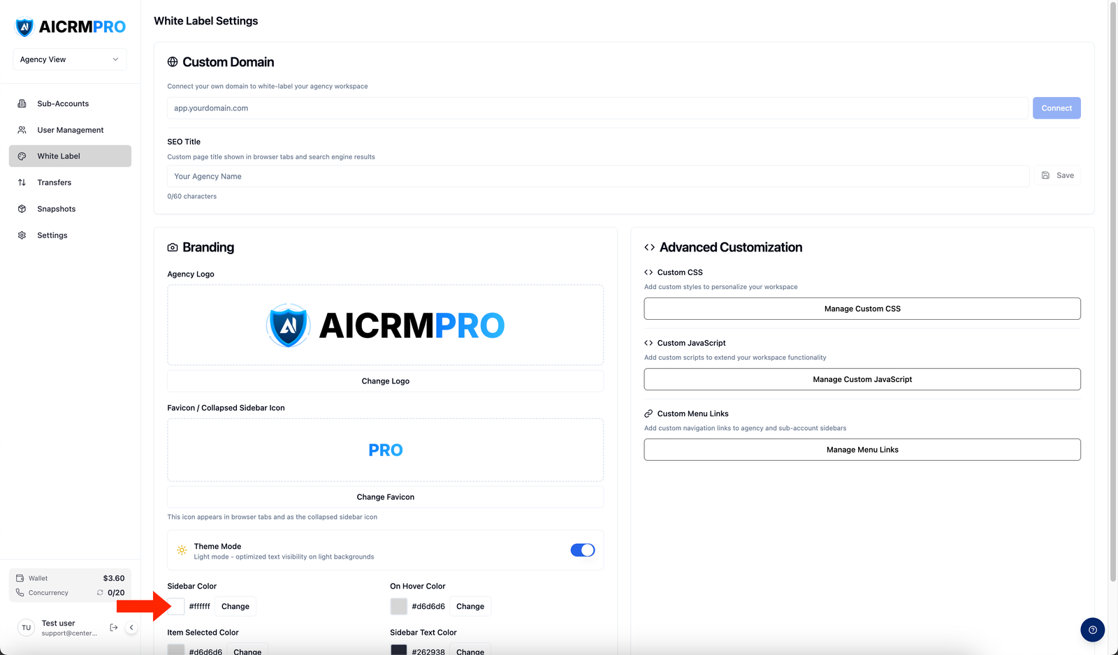 Color Change buttons in the Branding card