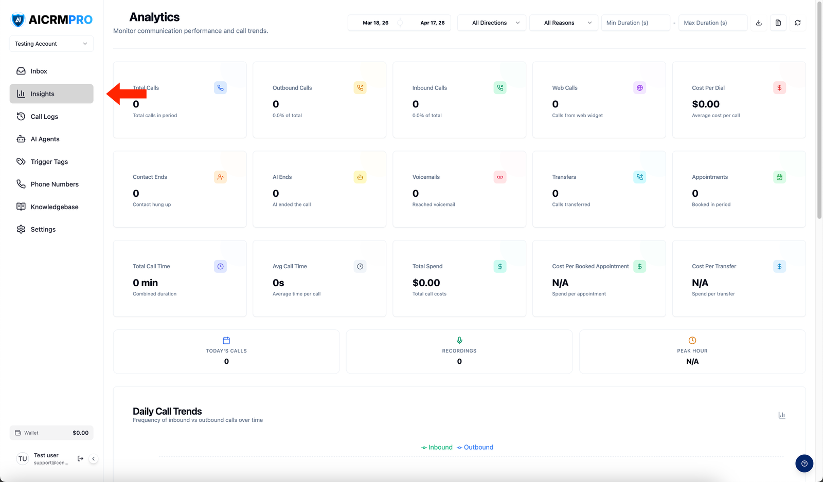 Sidebar with Insights highlighted