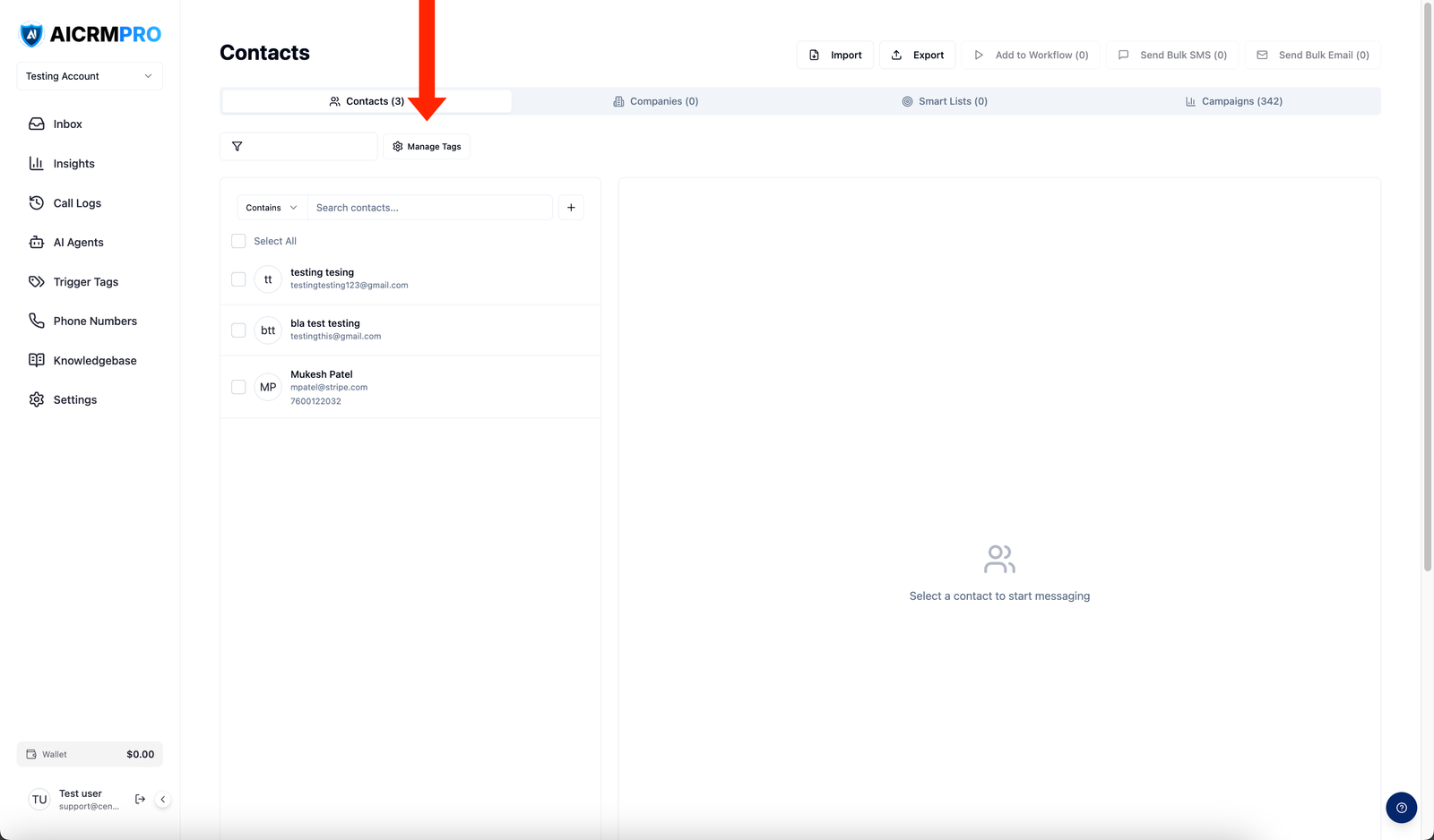 Manage Tags button