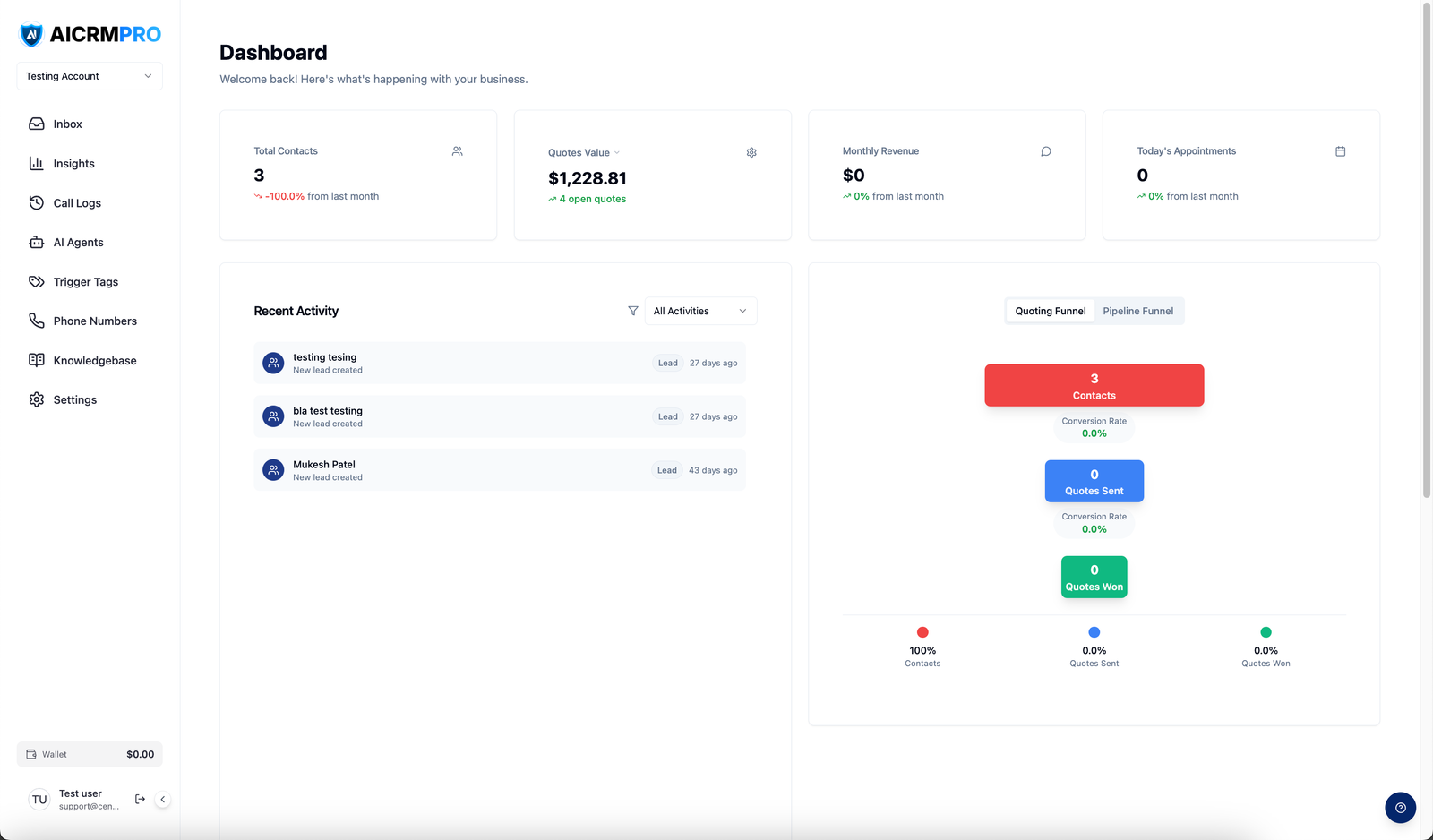 Dashboard overview
