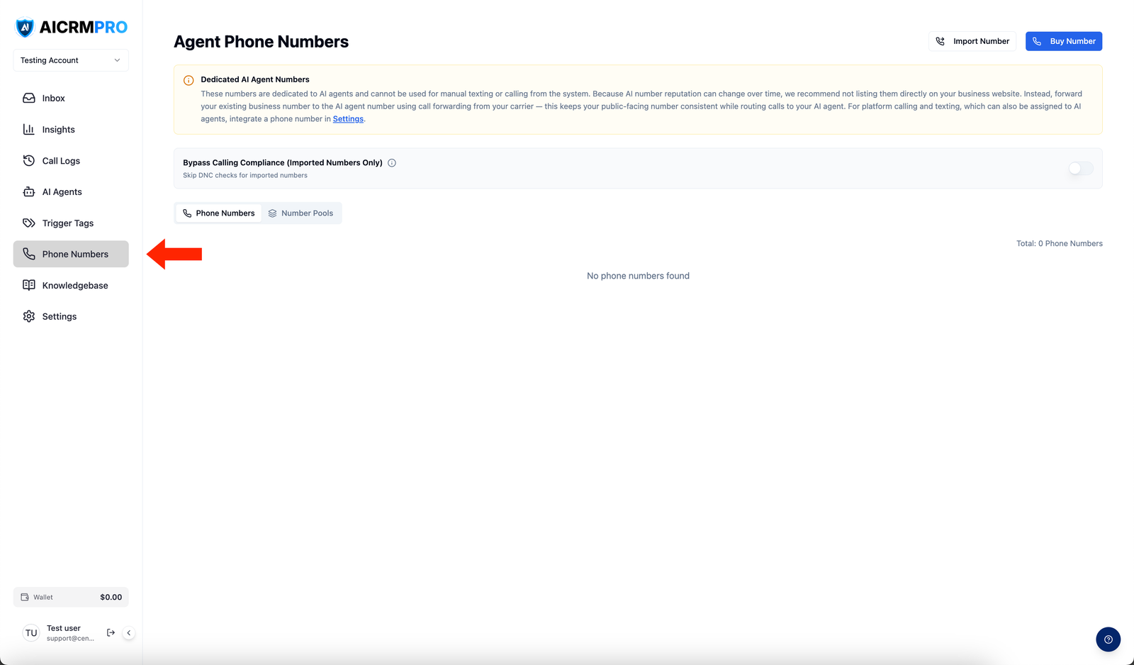 Phone Numbers in the sidebar